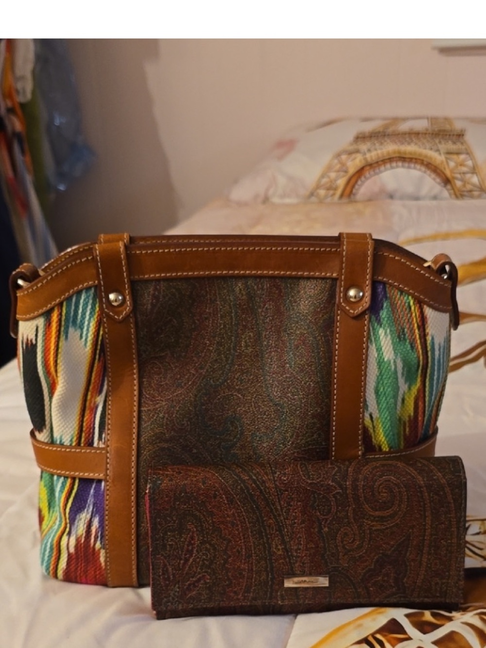 Etro RARE Multicolor Paisley & Leather Tote with Matching Wallet New